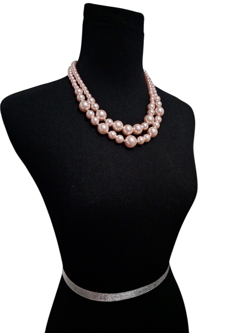 Pink Faux Pearl Necklace Triple Strand Graduated Beads Classic Elegant EUC